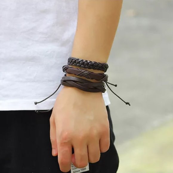 6pcs Men's Multilayer Leather Bracelet (Brown) ADJUSTABLE SIZES - Picture 4 of 5